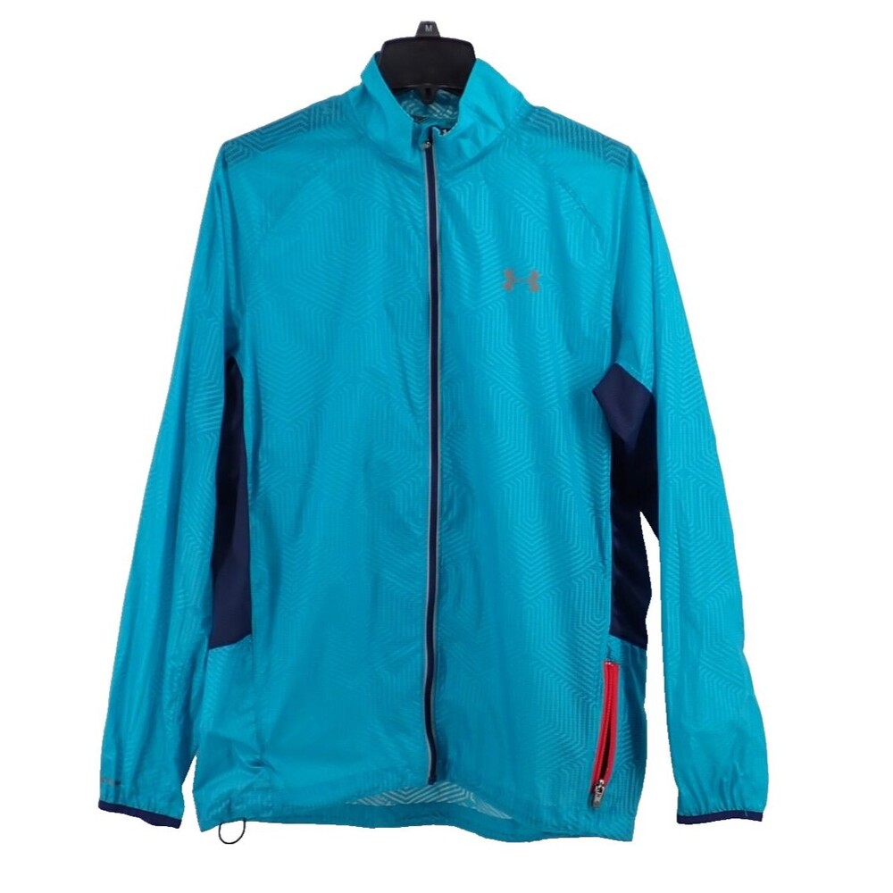 Under Amour Men's Sz Large Water Resistant Turquoise Blue Run Windbreaker Jacket